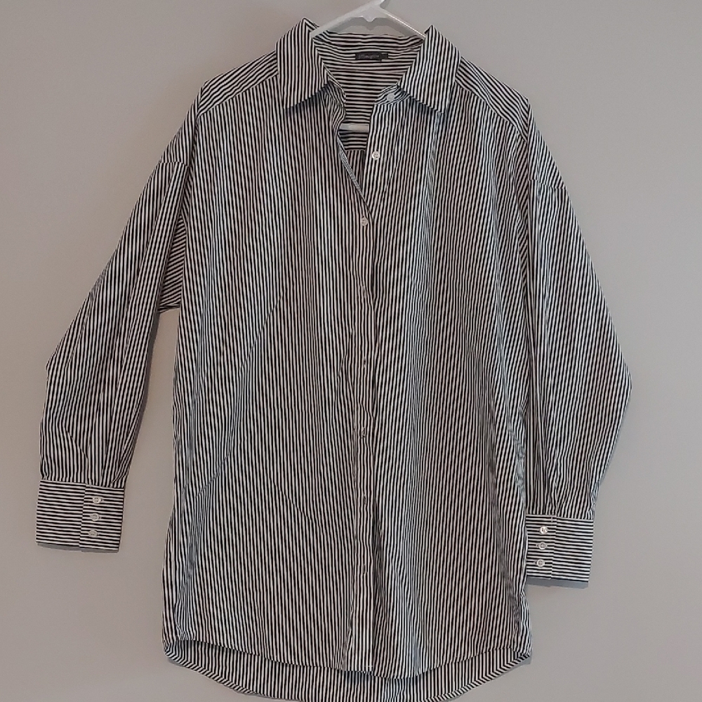 J. McLaughlin Black and White Striped Button Down Shirt